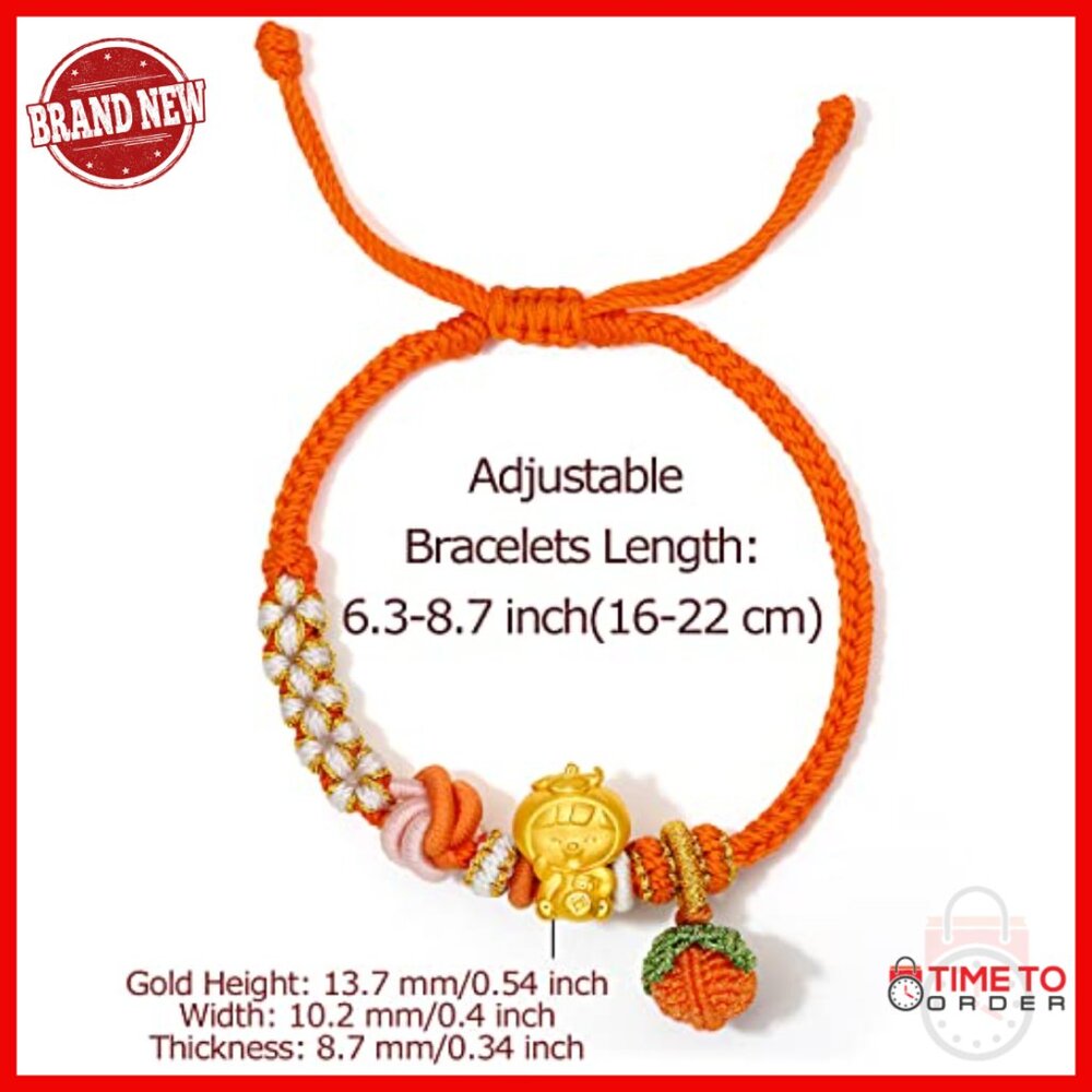 24k Solid Gold Adjustable Braided Charm Bracelet … - image 2